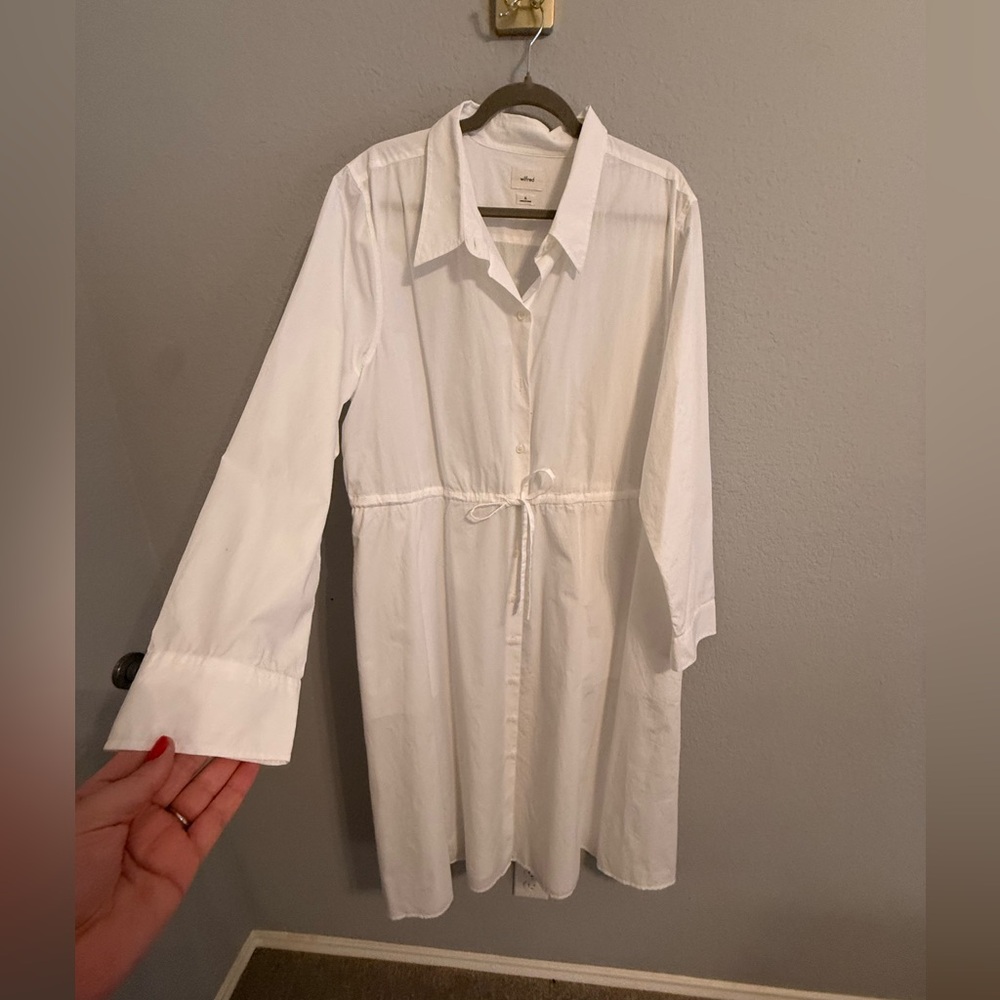 Wilfred White Button-Front Shirt Dress with Drawstring Waist – XL